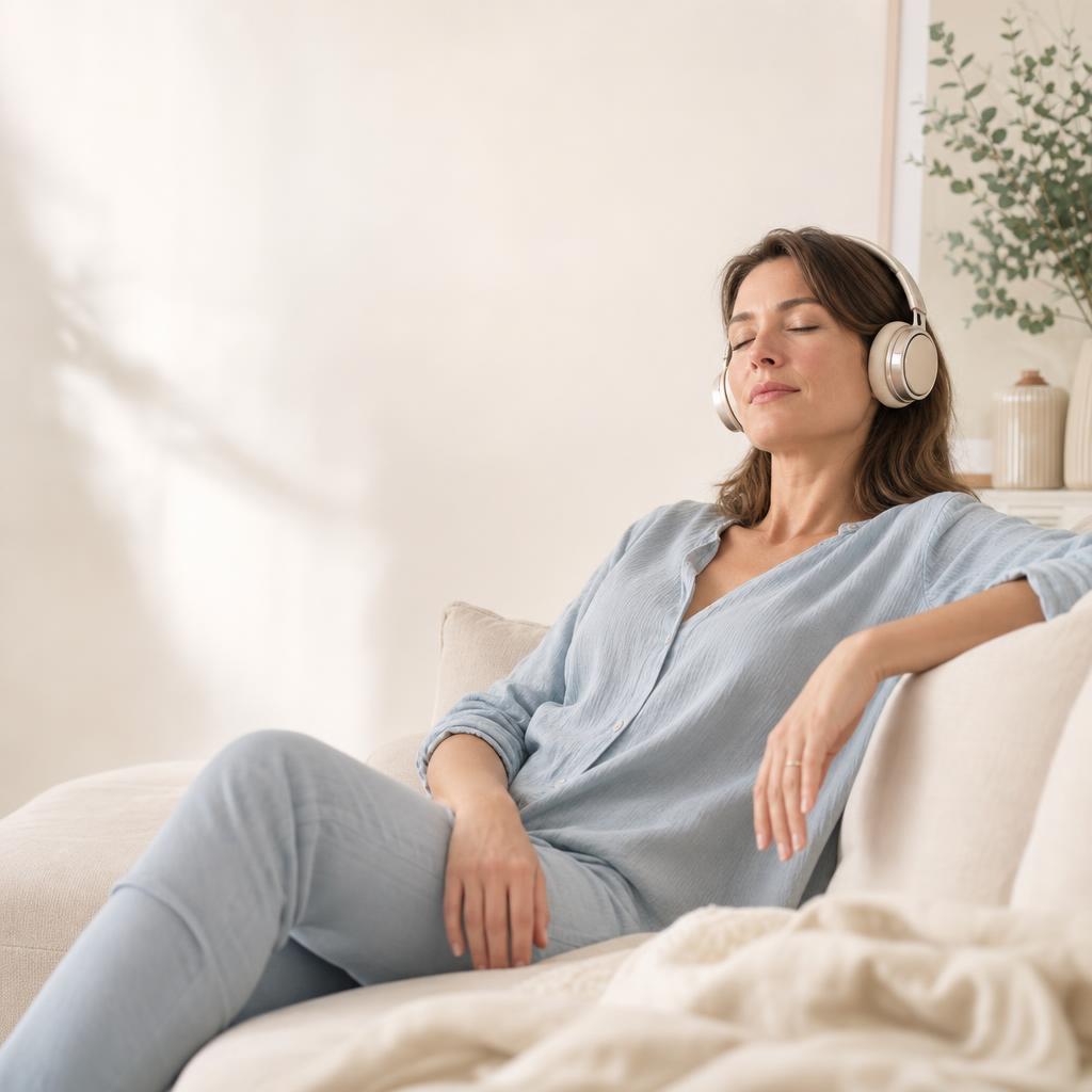 Woman resting and listening to the programme